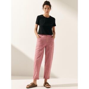 LINTCO Heidi Simple Button Fly Trousers in Blush Check - S